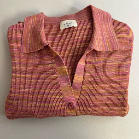 Aritzia Wilfred XS Stripe Ribbed Stretchy Knit Button Down 90s Midi Dress - Picture 14 of 14